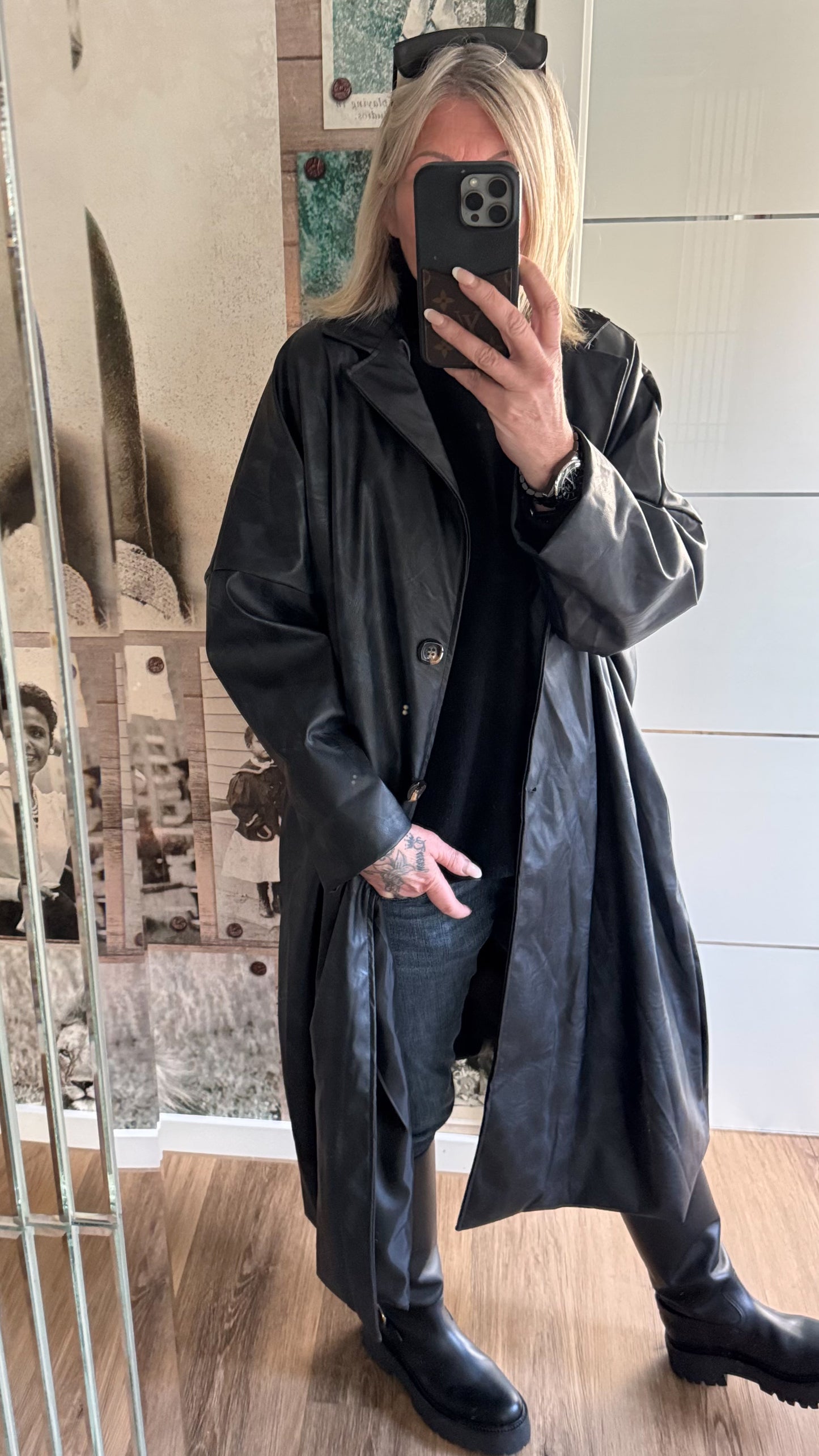 Oversized jas in lederlook, model "Darkwave" - ​​zwartblauw