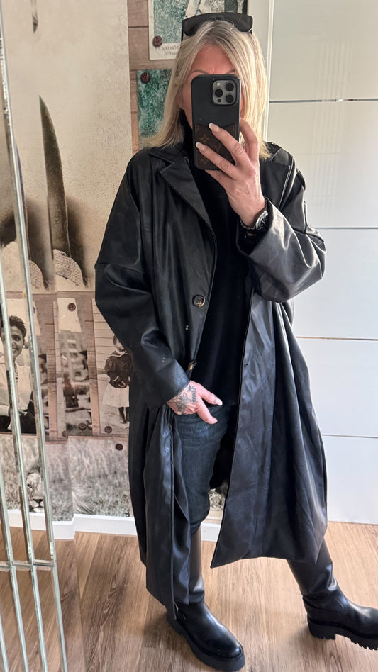 Oversized jas in lederlook, model "Darkwave" - ​​zwartblauw