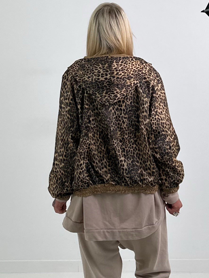2 in 1 Jacke mit Leo-Print - camel