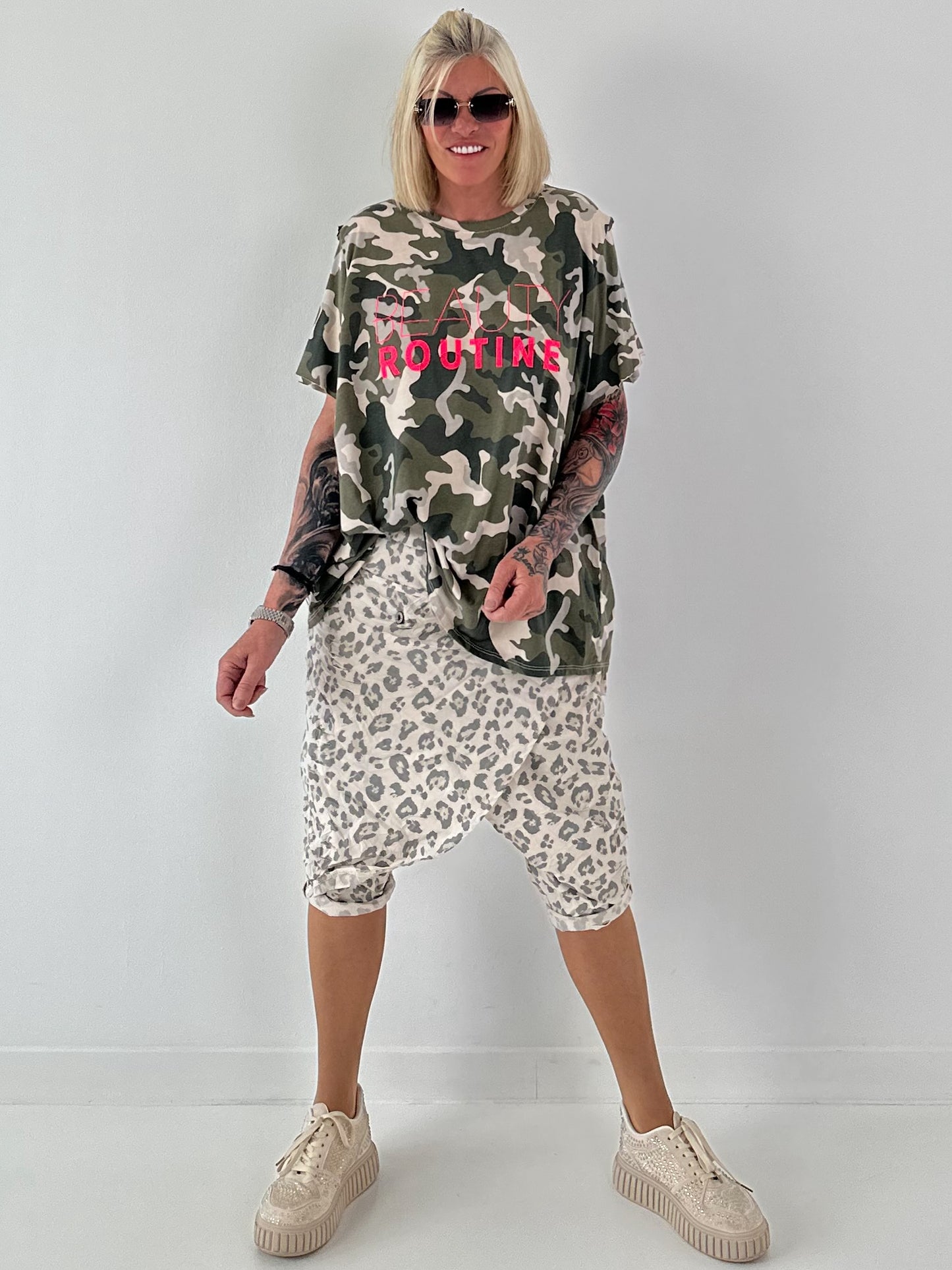 Oversized Camouflage T-Shirt - beige-mehrfarbig