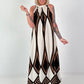 Neckholder Kleid mit All-Over Muster - ecru-braun-mehrfarbig