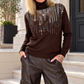 Rollkragenpullover mit Pailletten - mokka