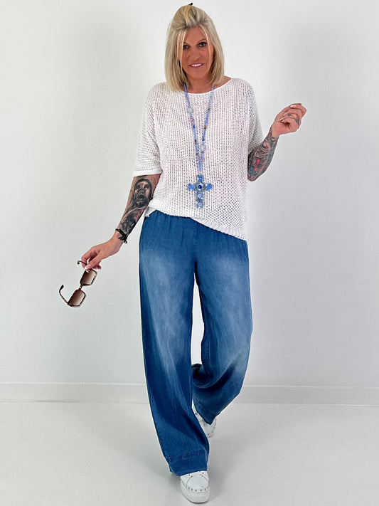 Crocheted sweater with integrated sequins - white
