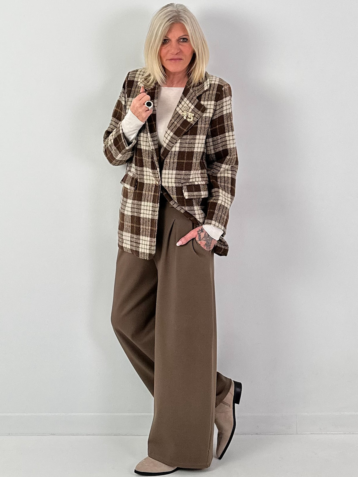 Geruit wollen blazer, model "Royal Check" - chocolade-veelkleurig