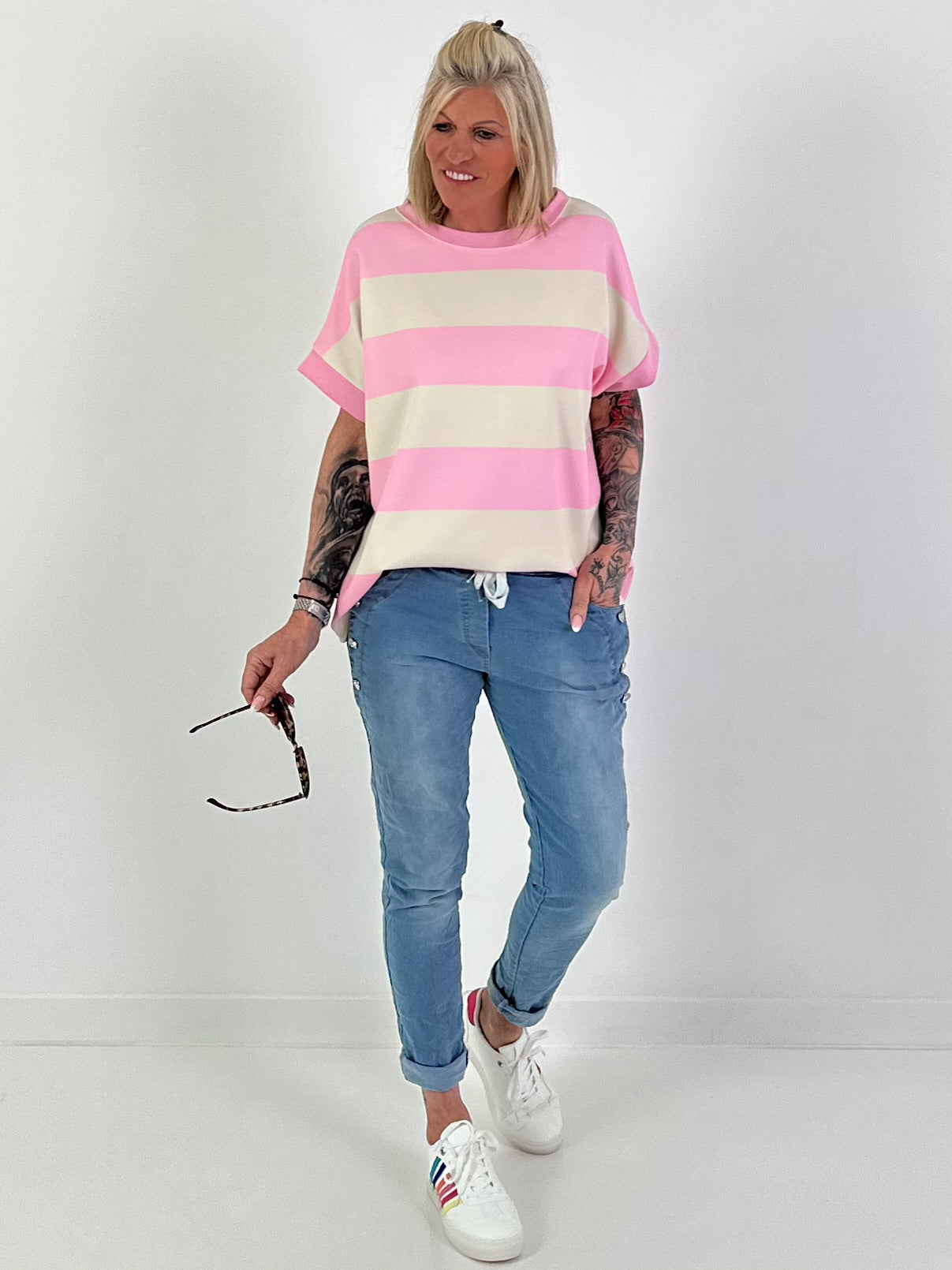 Striped Sweatshirt - beige-rose