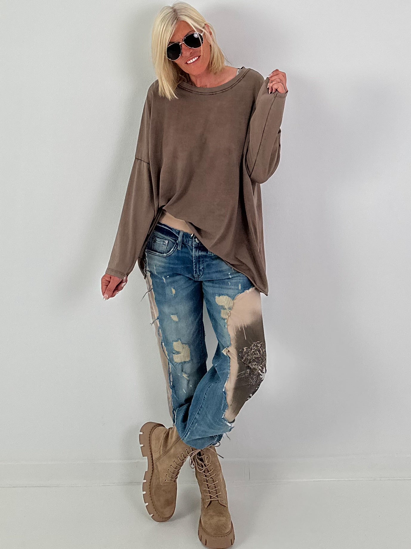 Oversized Shirt stone washed - schoko