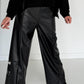 Vegan leren broek met wijde pijpen - zwart