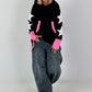 Casual long hoodie with thumbhole and trendy star elements - black