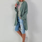 Linen Short Coat with Eyelets - Khaki