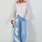 Wide-Leg Jeans mit floralen Applikation - denim