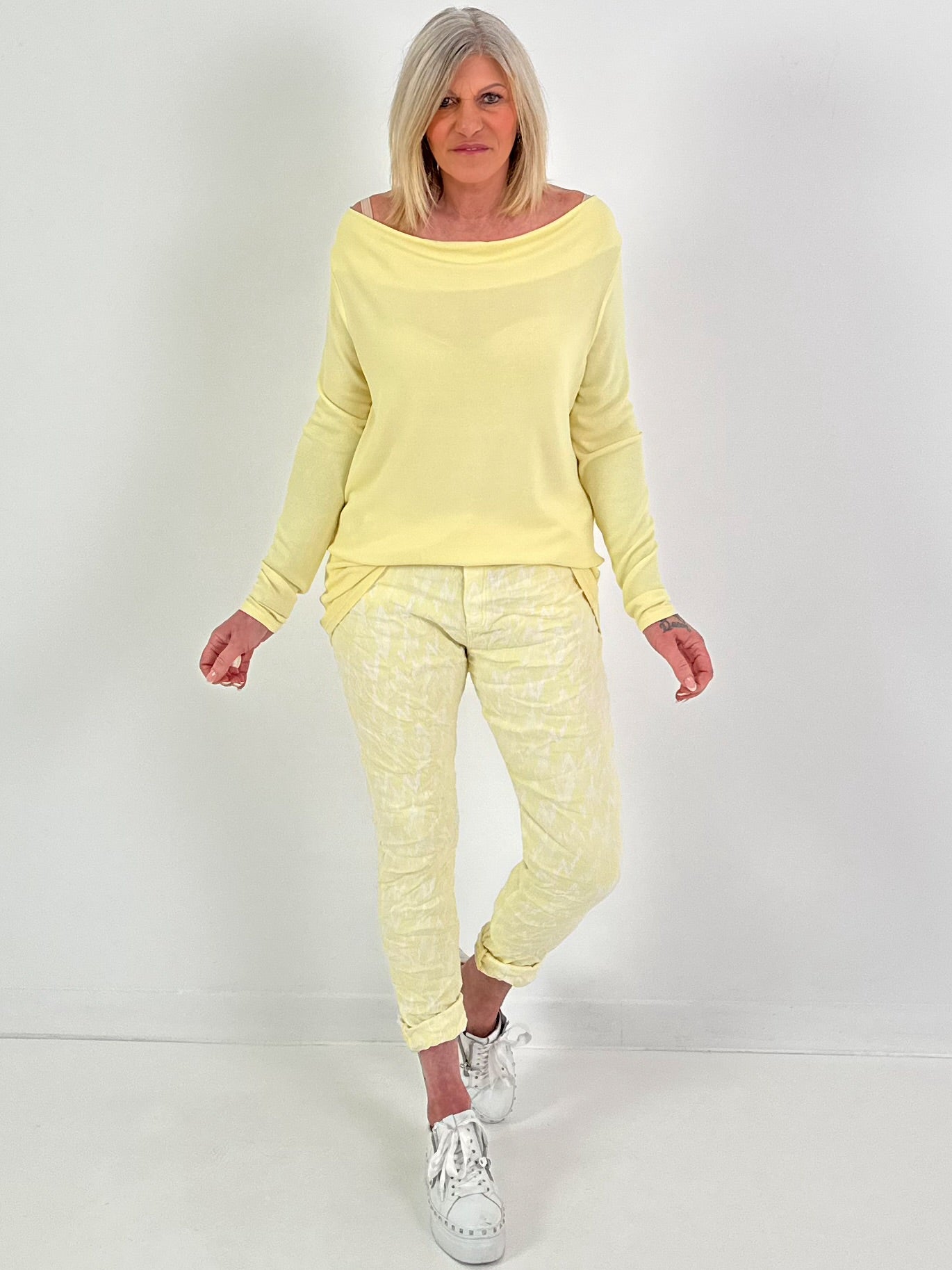 Shirt with waterfall neckline - yellow