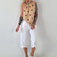 Striped top with ruffled collar - taupe-dark brown