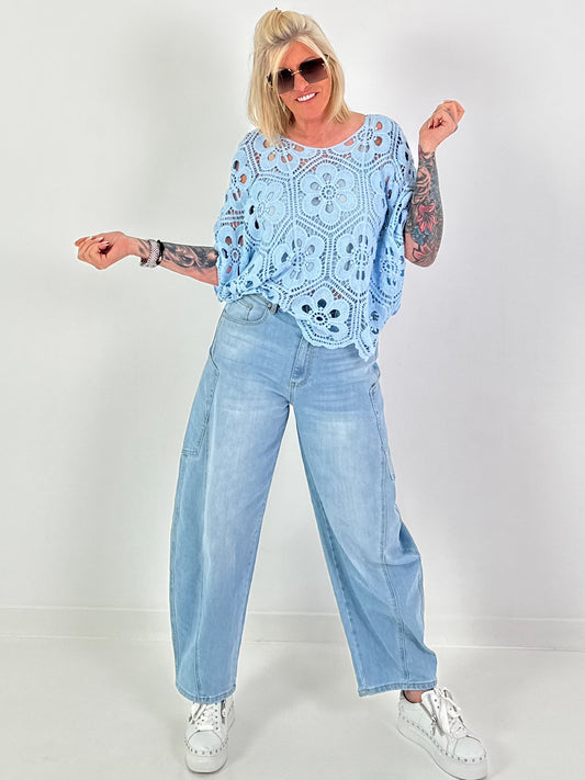 Häkelshirt mit Unterziehtop - hellblau