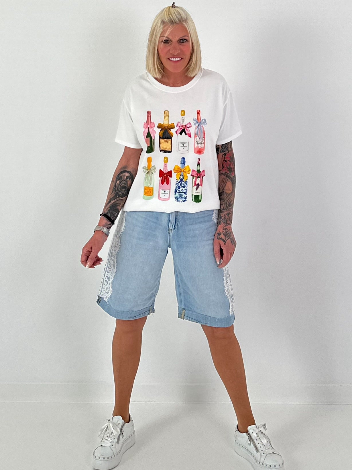 Sweat T-Shirt mit Print - weiss