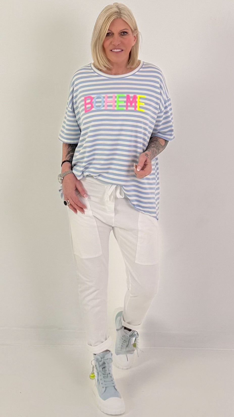 T-Shirt Boheme - hellblau-weiss