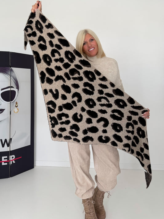 Cozy Triangle Scarf - leopard-taupe-multicolored