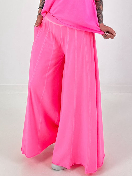 Sweat Palazzo Pants - neon pink