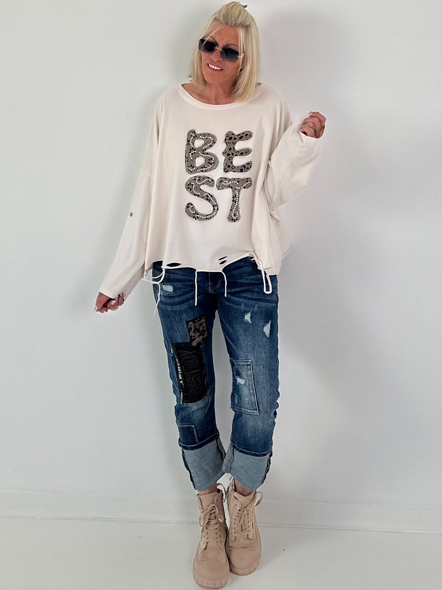 Oversized Sweatshirt mit aufwendigen Details - beige