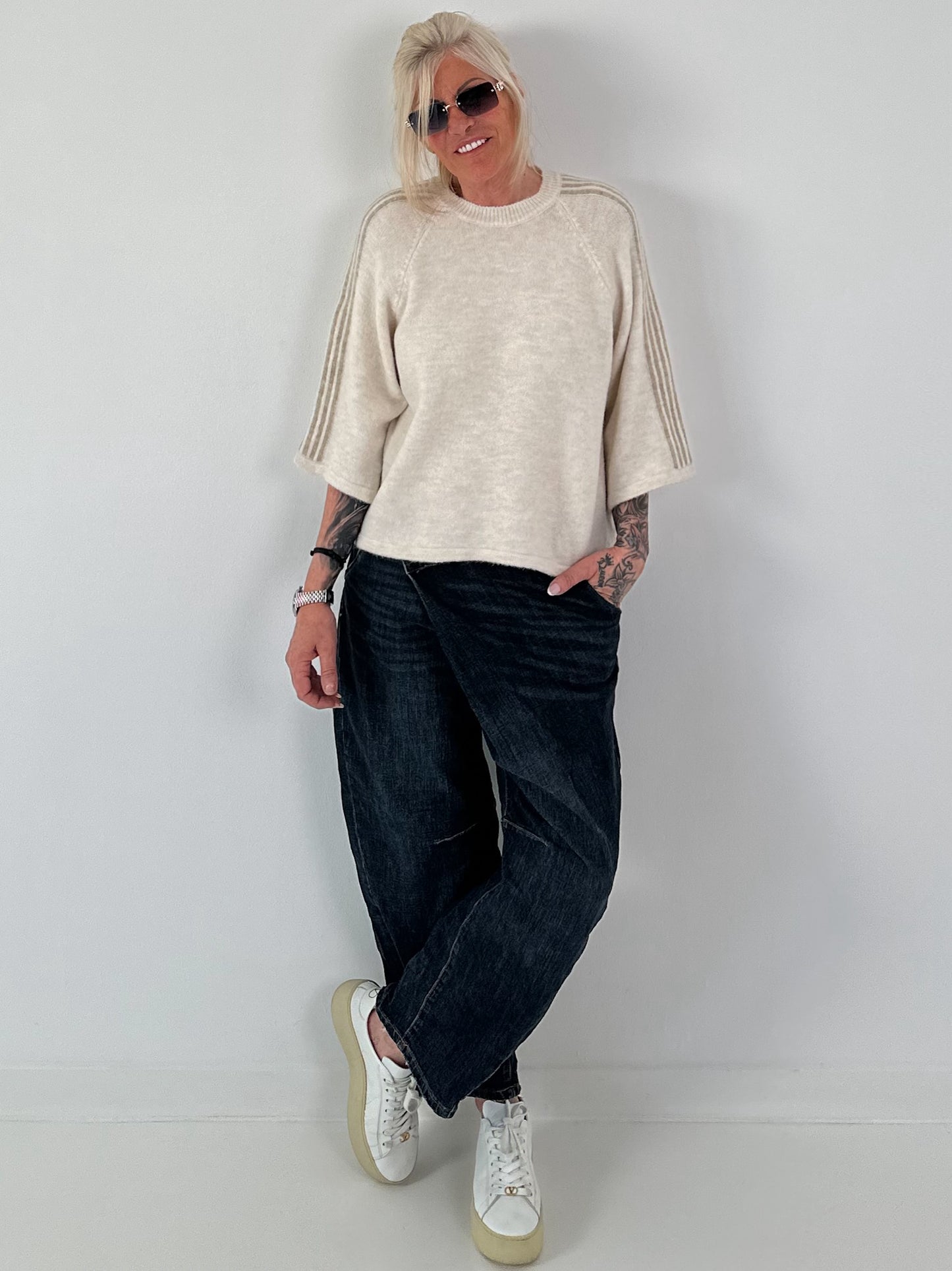 Pullover mit halbem Arm - beige