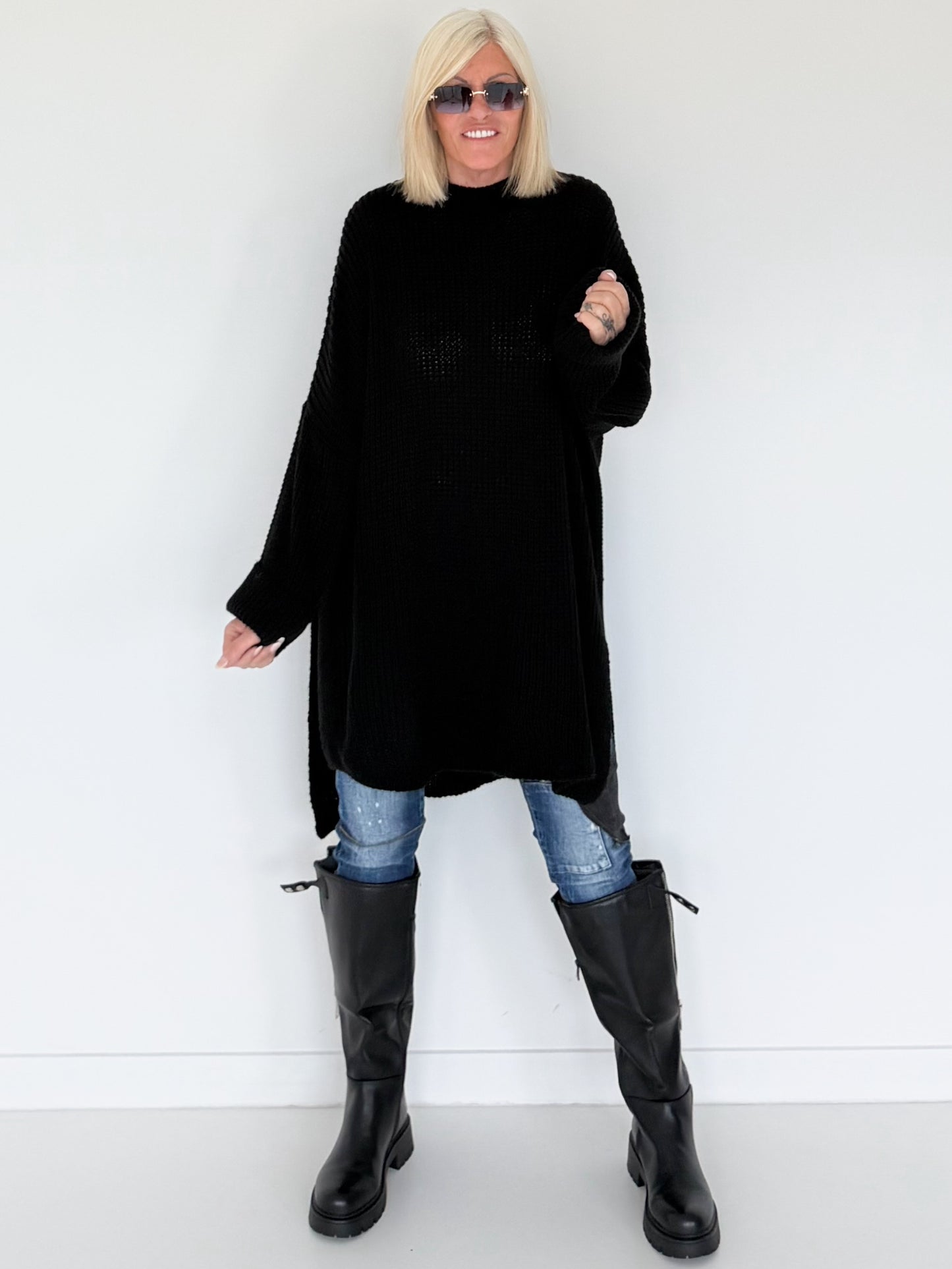 Long Strickpullover - schwarz