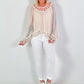 Silk tunic with crochet neckline - beige
