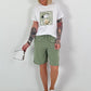 T-shirt met comicprint op de voorkant - wit-khaki
