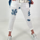 Trousers with denim and sequin details - white