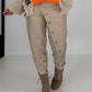 Vegane Lederhose Knopfleiste quer - beige
