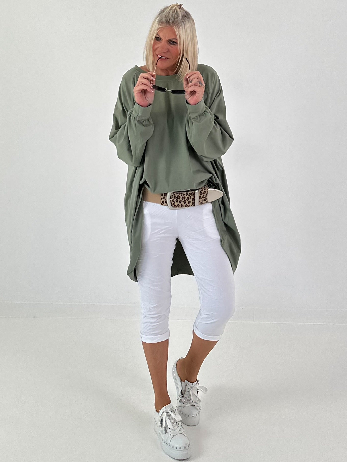 Oversized Shirt with Back Print - Olive