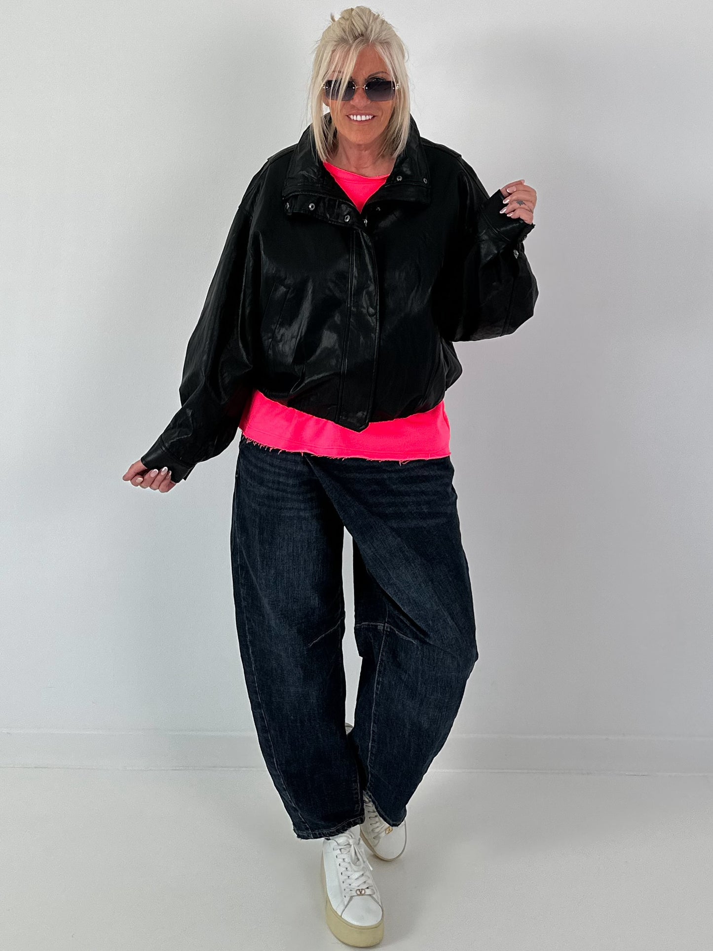 Casual leather-look jacket - black