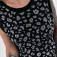 Ripp Top mit Glitzer Leo - schwarz