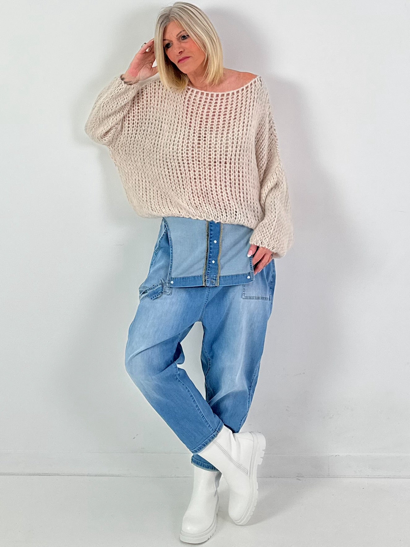 Grof gebreide trui model "Balloon Bubble" - beige