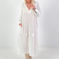 Linen Dress with Crochet Inserts - White