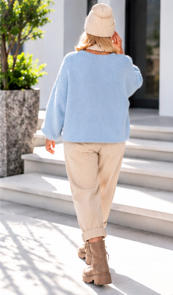 Kuschelig kastiger Pullover - hellblau