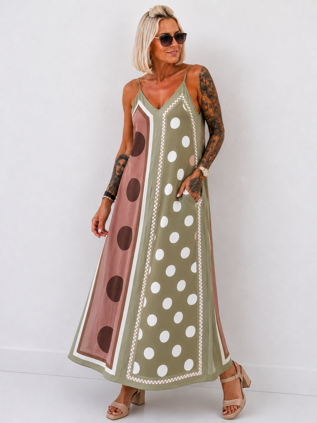 Luftiges Sommerkleid mit Print - oliv - mehrfarbig