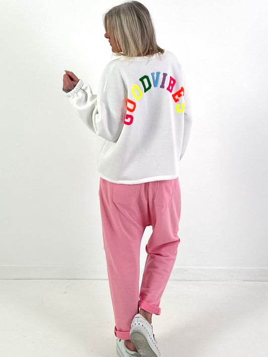 Sweatshirt Modell "Good Vibes" - weiss