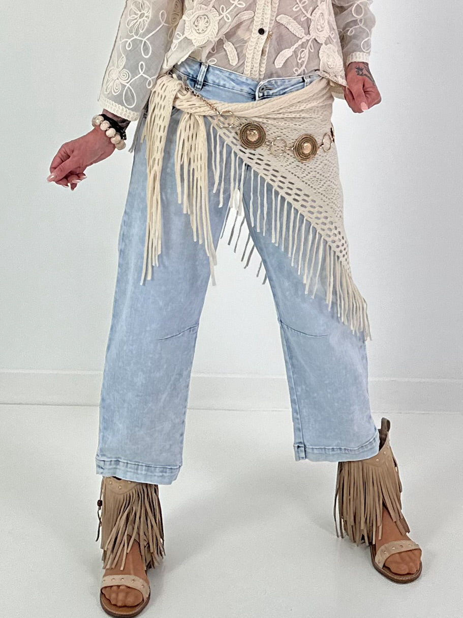 Jeans with soft crochet bolero - denim