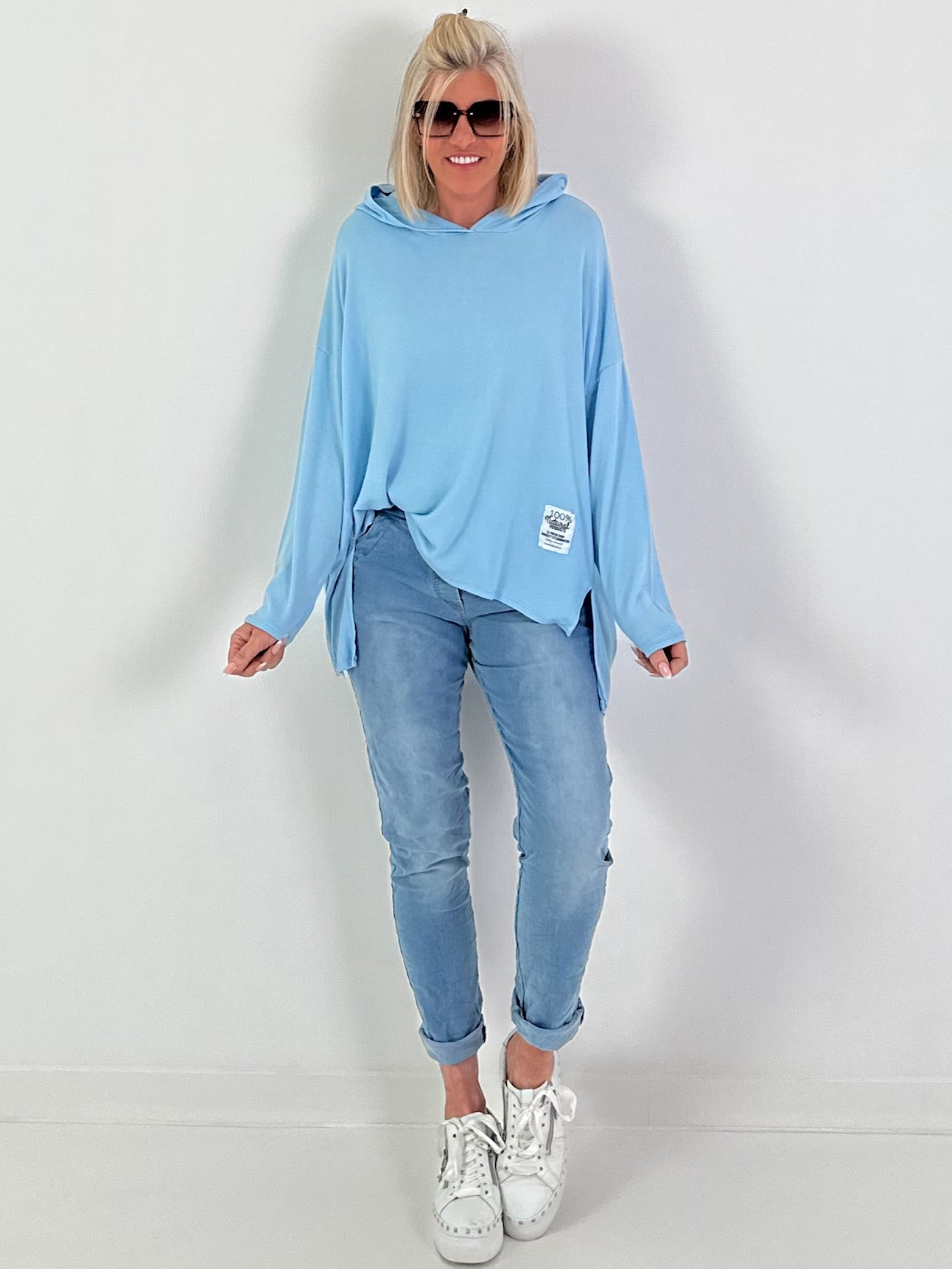 Feinstrick Hoodie - hellblau