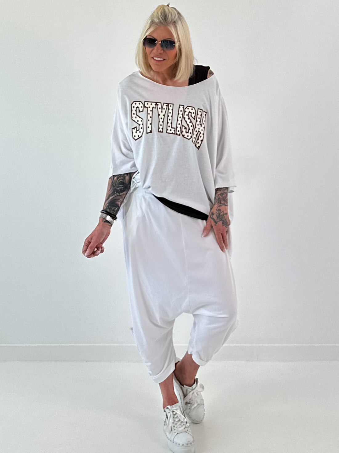 Poncho Shirt mit Schriftzug - weiss