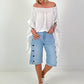 Tunic with side ruffles - white