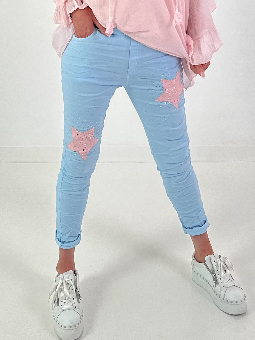 Broek met sterren - lichtblauw
