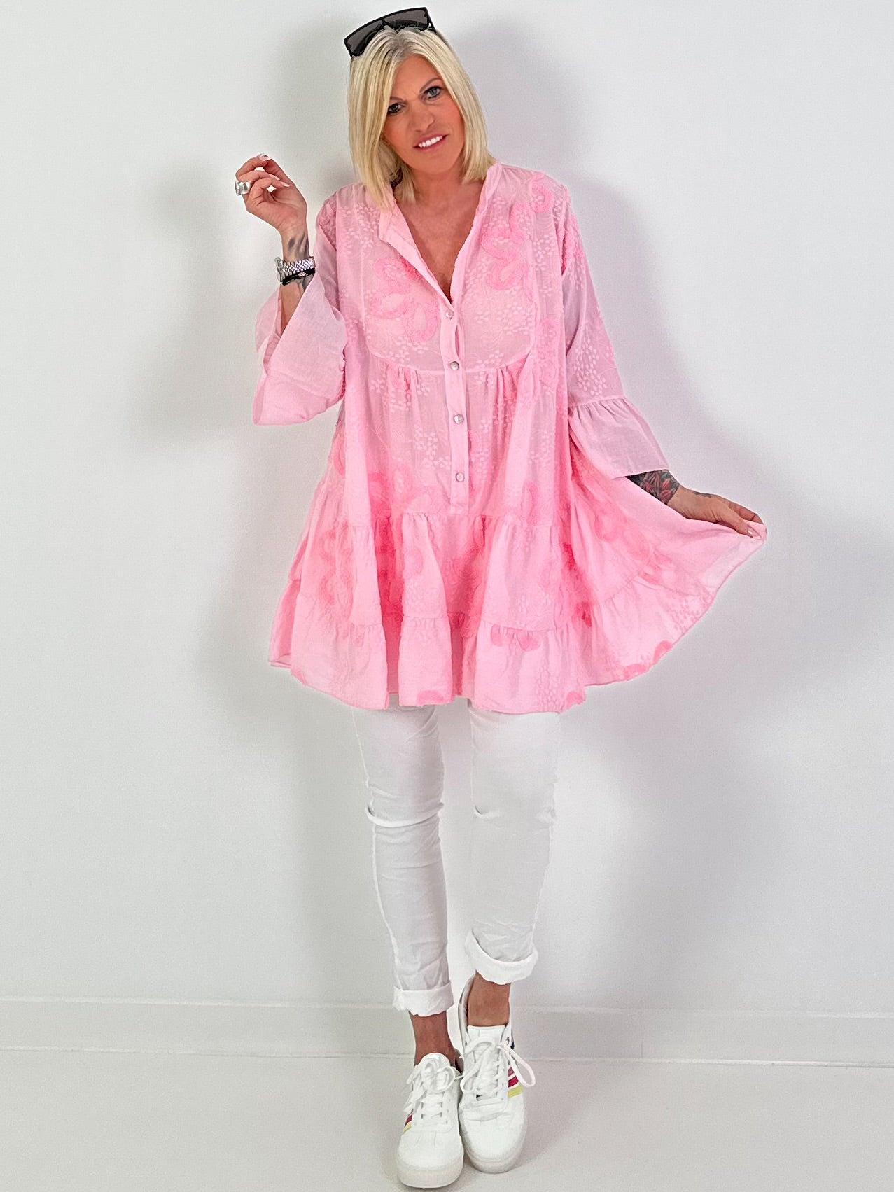 Tunika/Kleid mit Frotte-Applikation - rosa