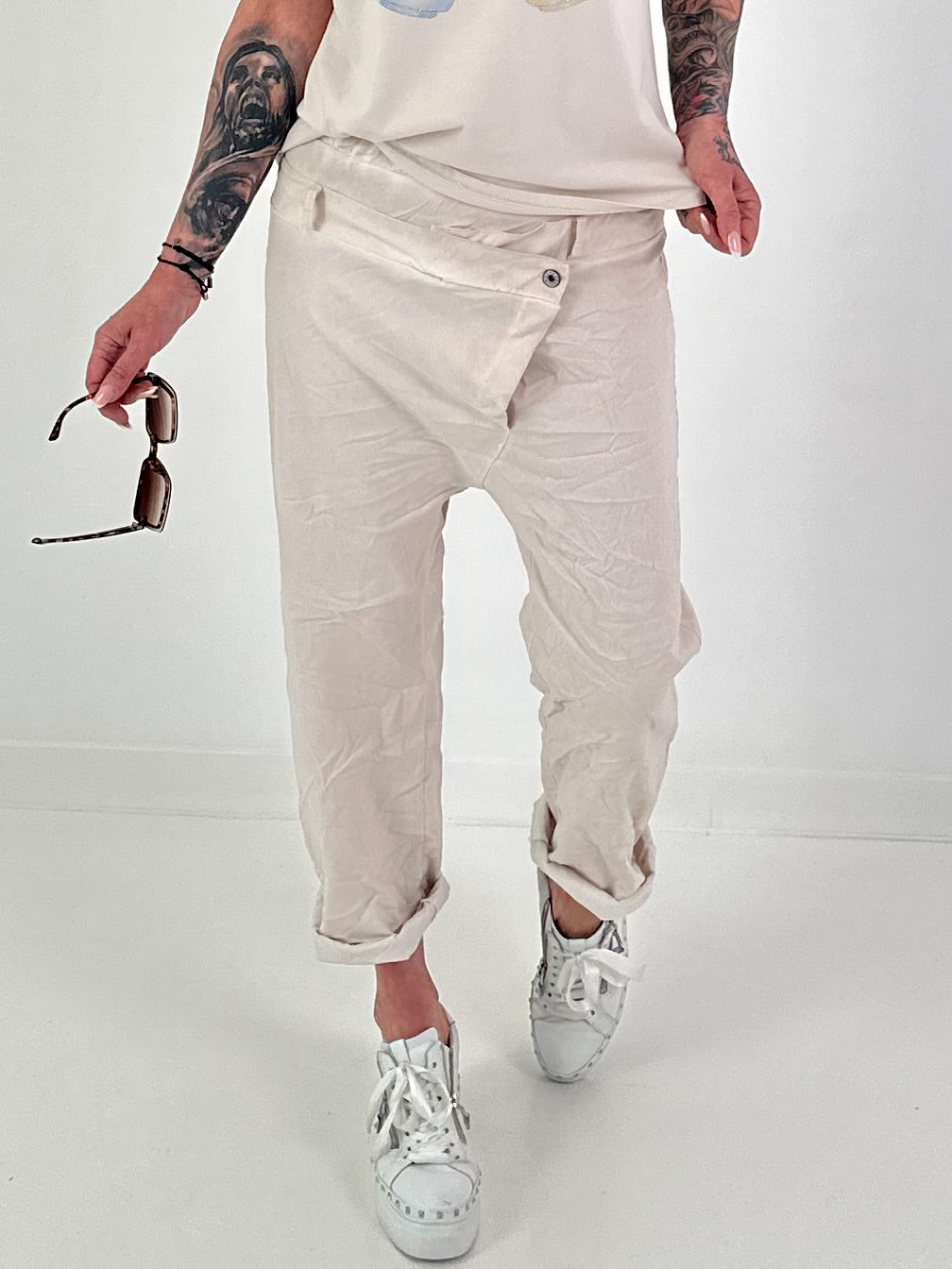 Baggy Hose im Layering Look - beige