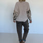 Grobstrickpullover mit Sweatärmeln Skull - beige