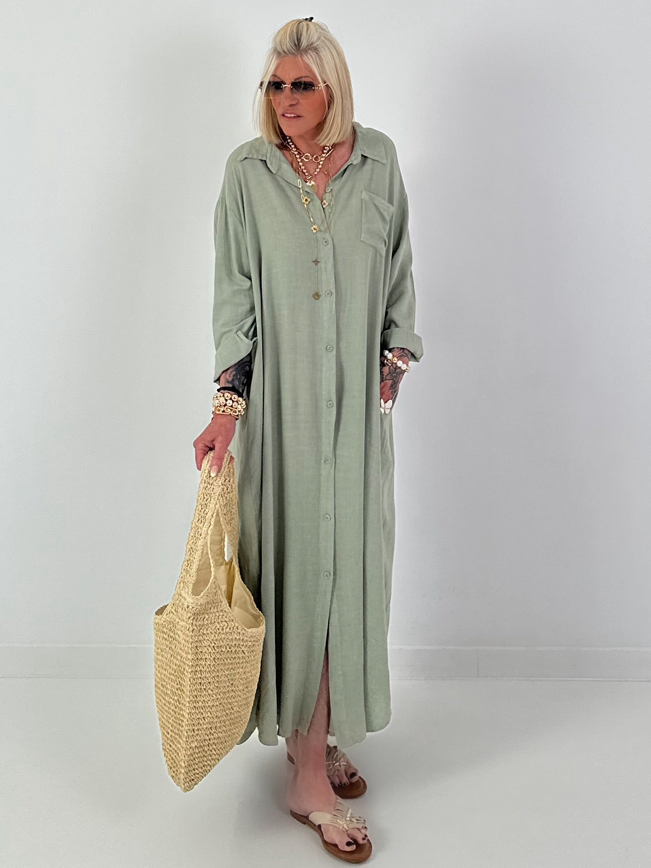 Linen dress - khaki