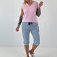 T-Shirt mit fransigen Abschlüssen-  rosa