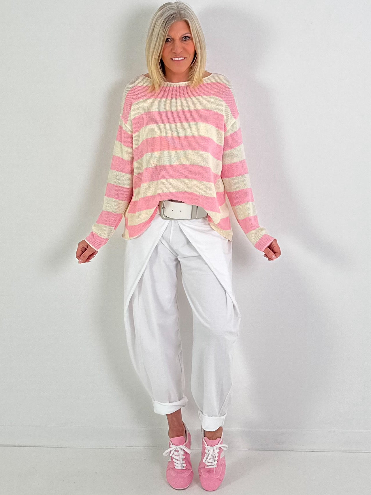 Pullover mit Streifen - beige-rosa