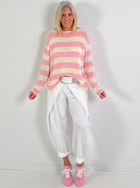 Pullover mit Streifen - beige-rosa