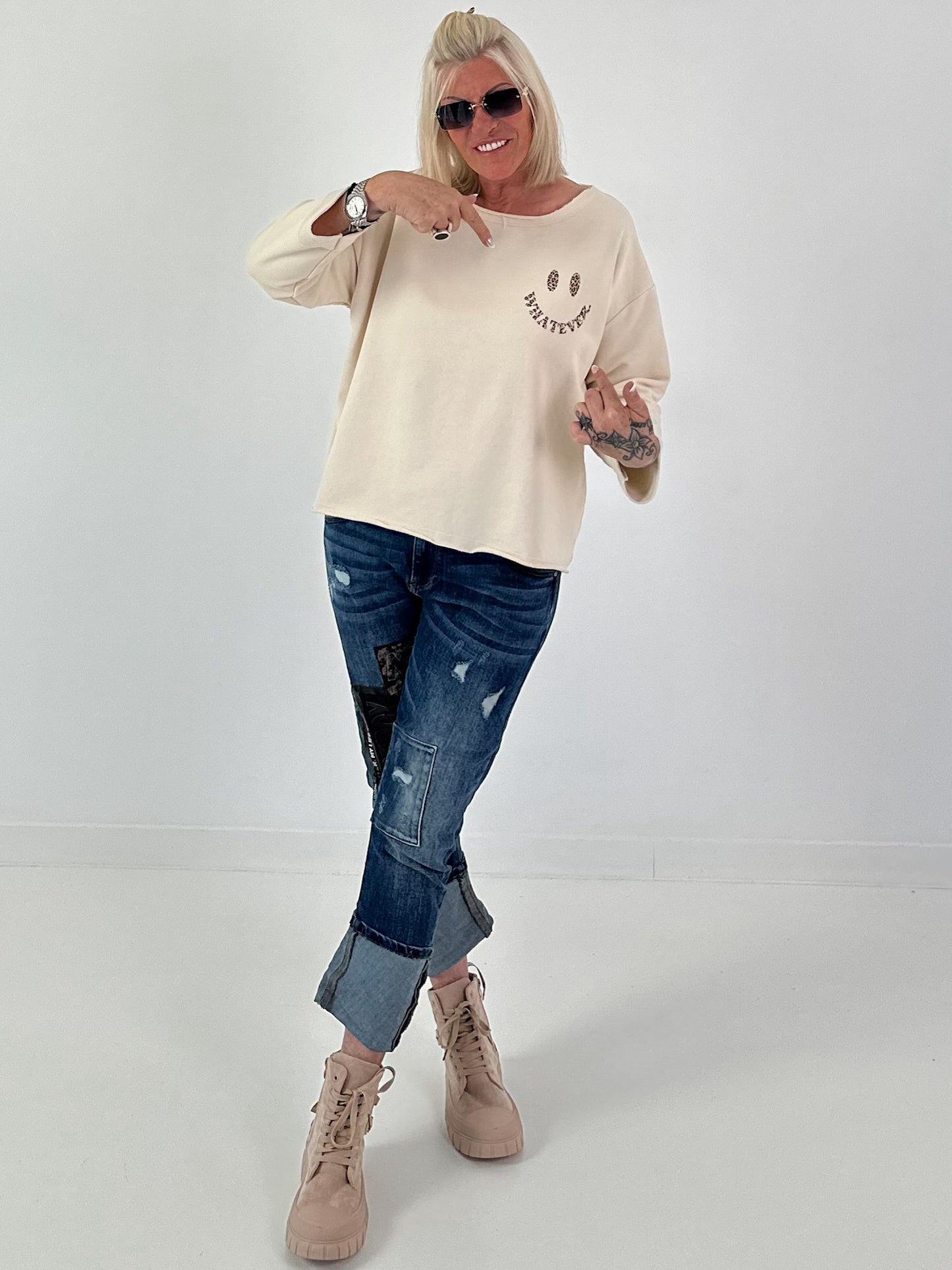 Sweatshirt mit Leo-Print - beige