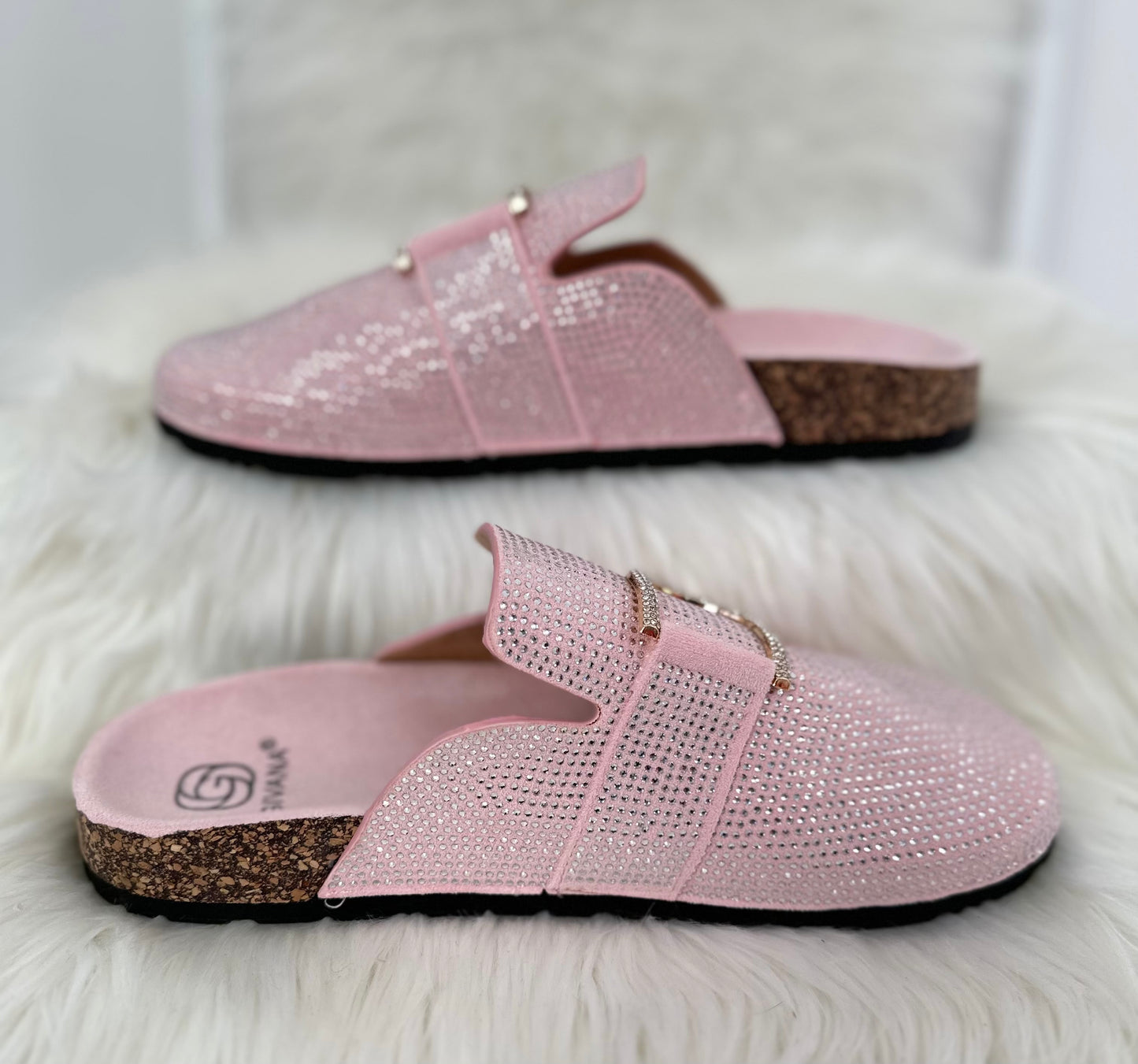 Pantoletten mit Strasssteinen - rosa
